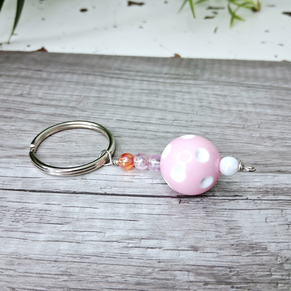 2/$10 Pink Polka Dot Key Holder, Keychain, Key Ring